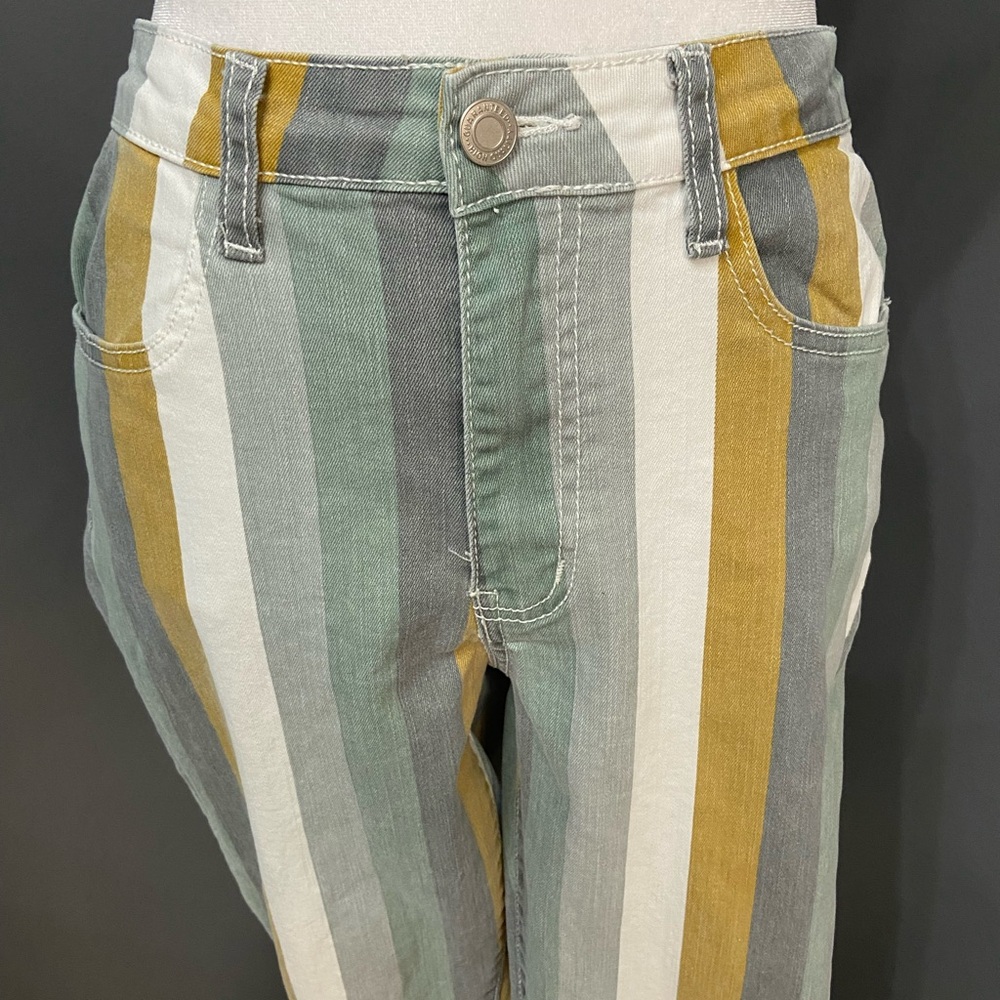 Womens Striped Bell Bottom Jeans M Flare Stretch Hippie Boho Festival Grunge - Picture 5 of 16